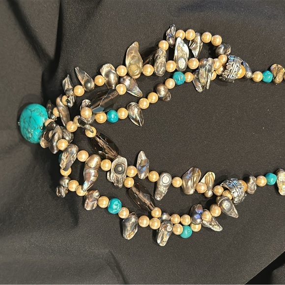 Deb Guyot Turquoise, Abalone and Pearl Bead Necklace w/Sterling Silver Accents - Picture 4 of 6